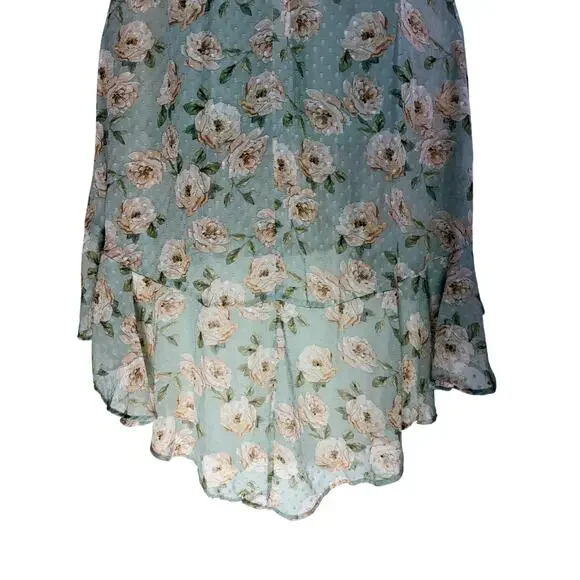 Altar’d State Green Floral Midi Dress Ruffle Sleeve V Neck No Belt - Picture 8 of 10
